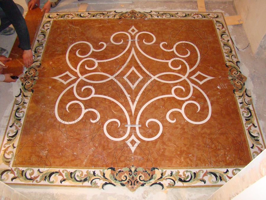 Панно мраморное Напольное мраморное панно коричневого цвета